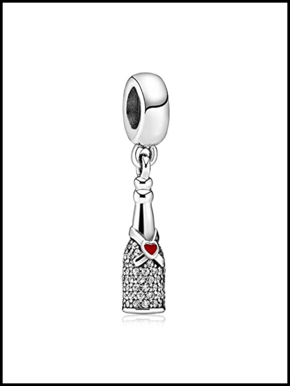 Sterling Silver Best Mom Charm, CZ Pave Heart Pendant for Bracelet or Necklace